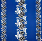 Hibiscus Tropical Leaves w/ Patches of Traditional Tapa Double Border Polyester Fabric | Islands Fabric