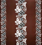 Hibiscus Tropical Leaves w/ Patches of Traditional Tapa Double Border Polyester Fabric | Islands Fabric
