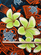 Plumeria Turtles Traditional Tribal design Peachskin Fabric | Islands Fabric
