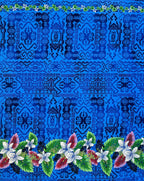 Tropical Flowers and Leaves Double Border Peachskin Fabric | Islands Fabric