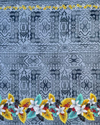 Tropical Flowers and Leaves Double Border Peachskin Fabric | Islands Fabric