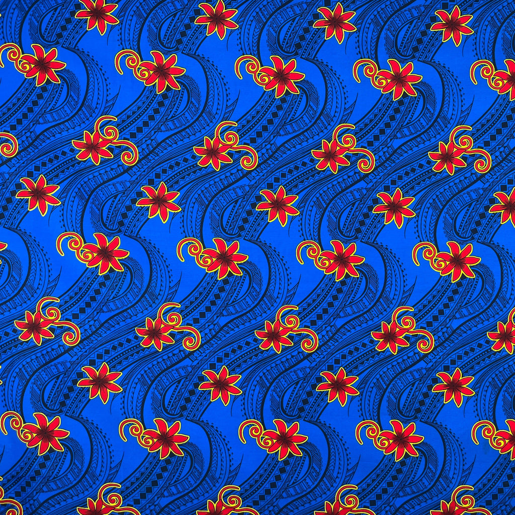 Tiare Waves Traditional Tattoo Polyester Fabric | Islands Fabric
