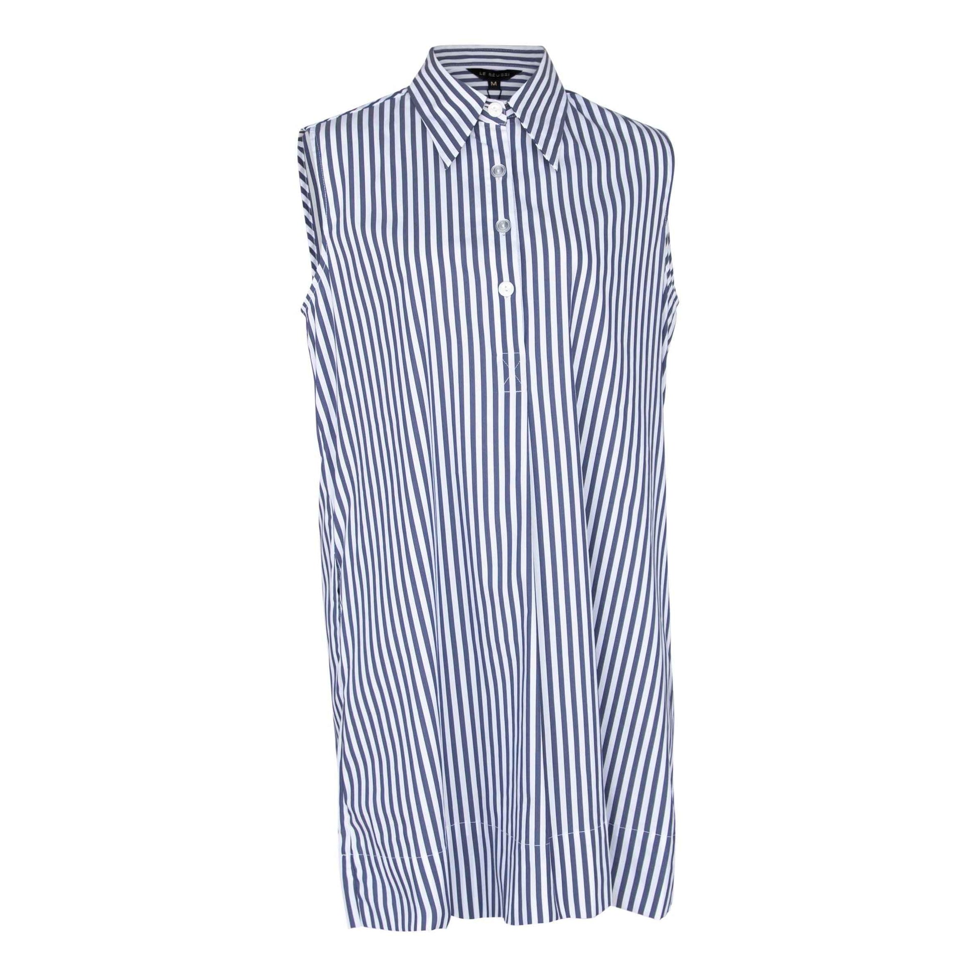 Italian Cotton Blue Stripe Sleeveless Dress – Elegant Summer Dress