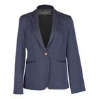 Blazer azul marino de botonadura sencilla con solapas de pico – Chaqueta de sastre para mujer
