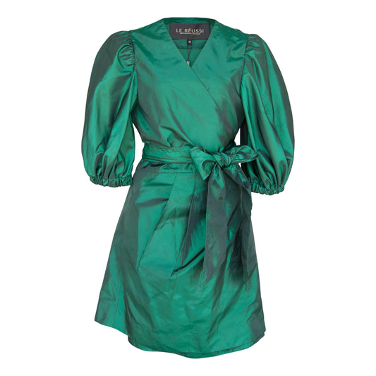 Vestido cruzado verde brillante: elegante vestido cruzado para mujer