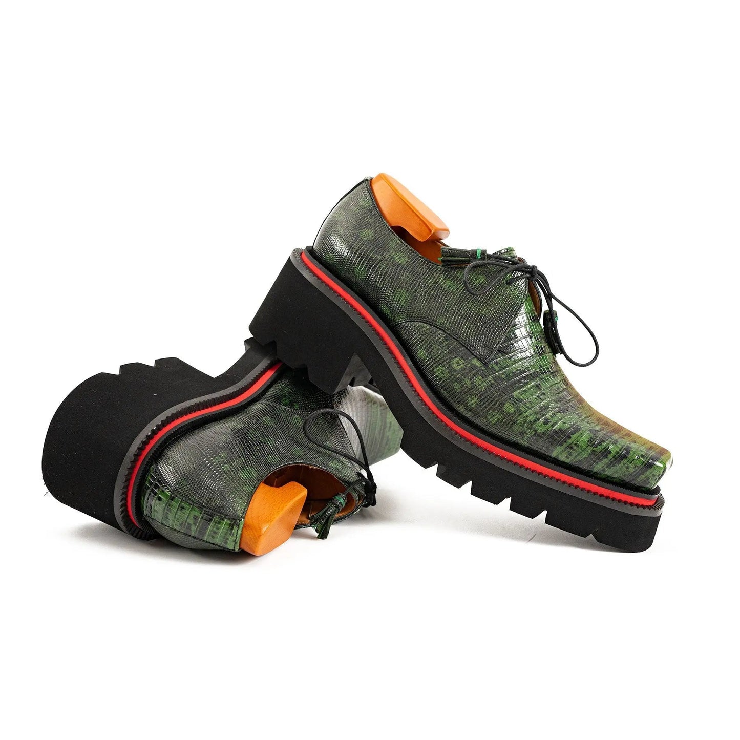 Men's Leather Derby Shoes with Snake-Print Platform