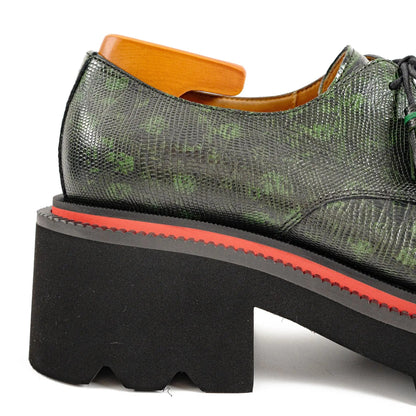 Men's Leather Derby Shoes with Snake-Print Platform