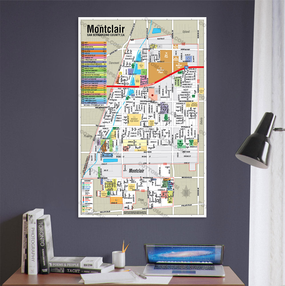 Montclair Map, San Bernardino County, CA -  POSTER PRINTS