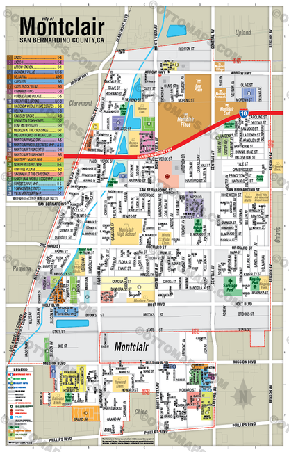 Montclair Map, San Bernardino County, CA -  POSTER PRINTS