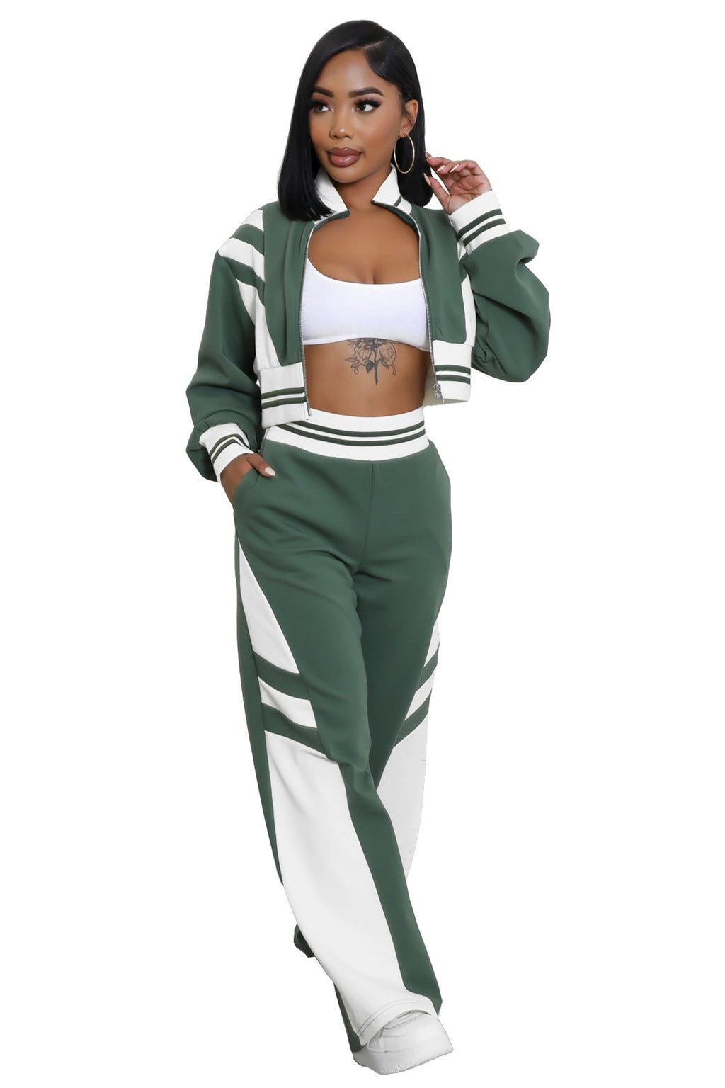 ENSEMBLE PANTALON DEUX PIÈCES DÉCONTRACTÉ MODE FEMME