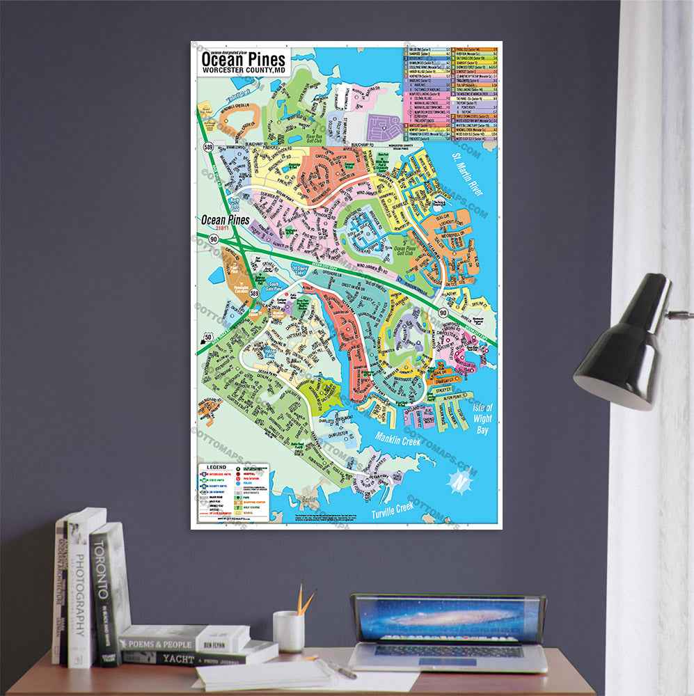Ocean Pines Map, Worcester County, MD - POSTER PRINTS - Lolomo!