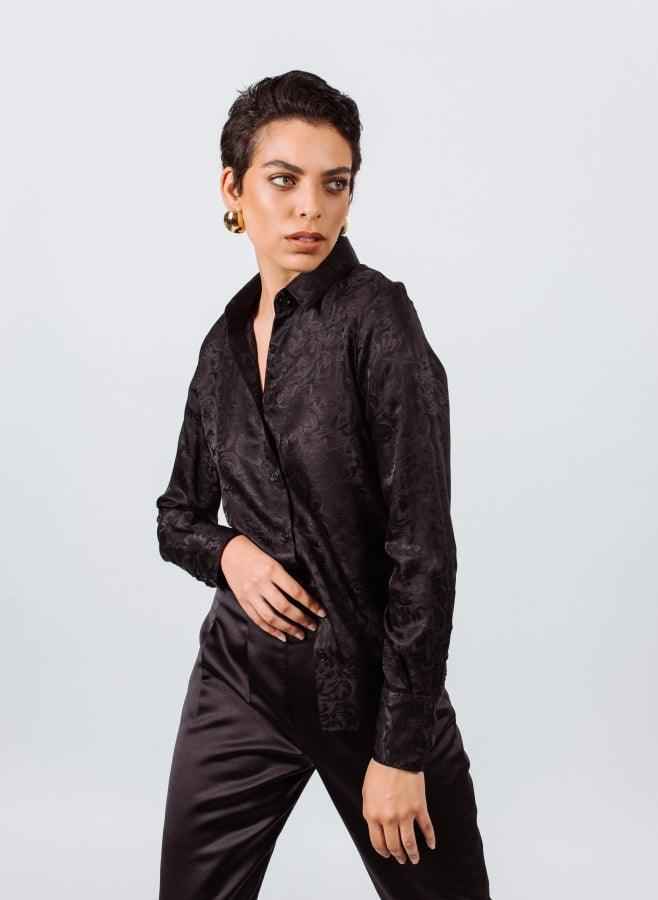 Elegance Silk Blouse in Black Paisley – Women’s Luxury Silk Top
