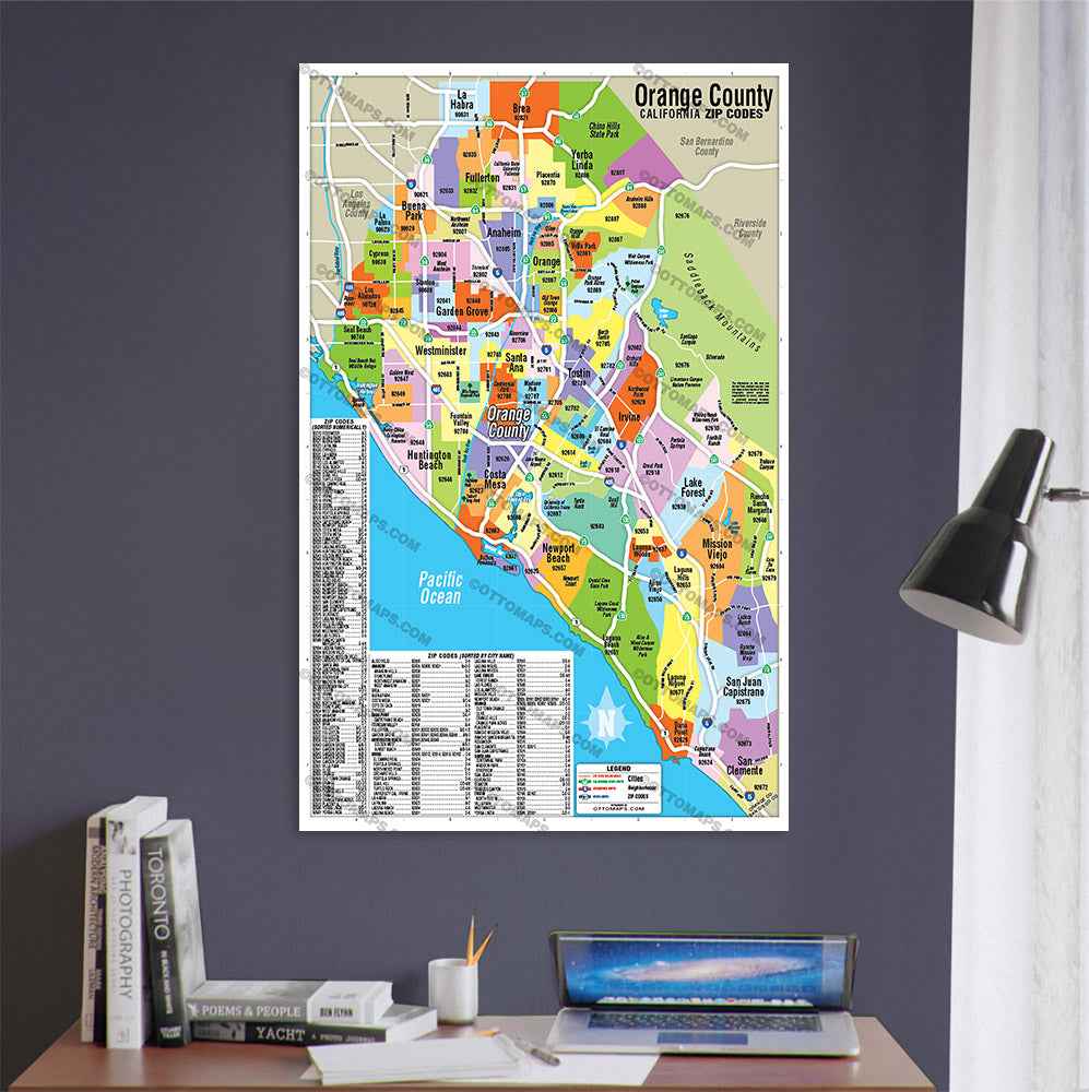 Orange County Zip Code Map - Zip Codes Colorized - POSTER PRINTS - Lolomo!