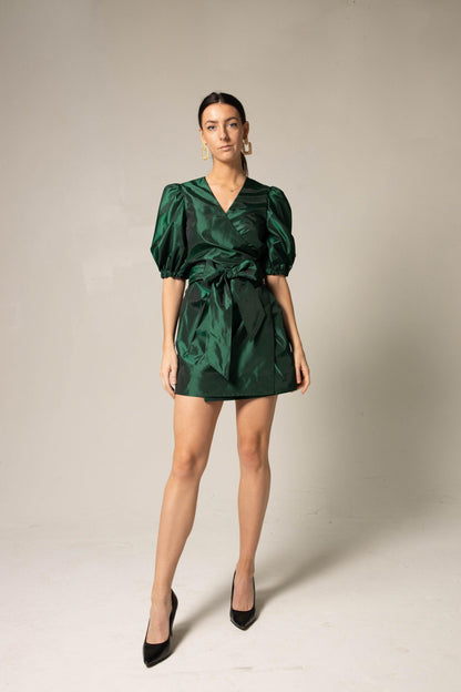 Glimmer Green Wrap Dress – Women’s Elegant Wrap Dress
