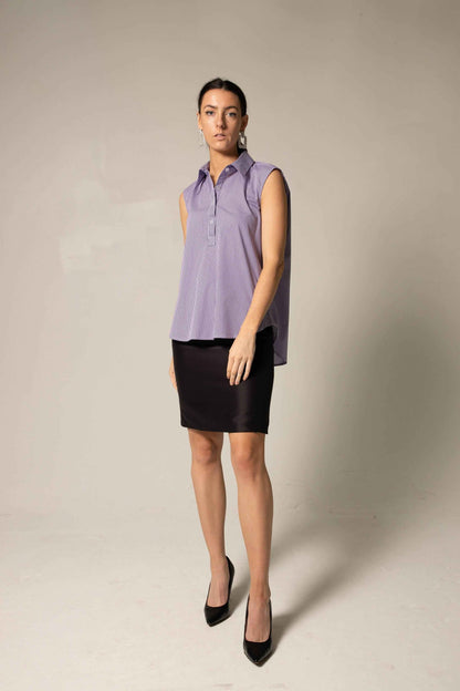 Italian Cotton Purple Sleeveless Shirt – Women’s Chic Summer Top