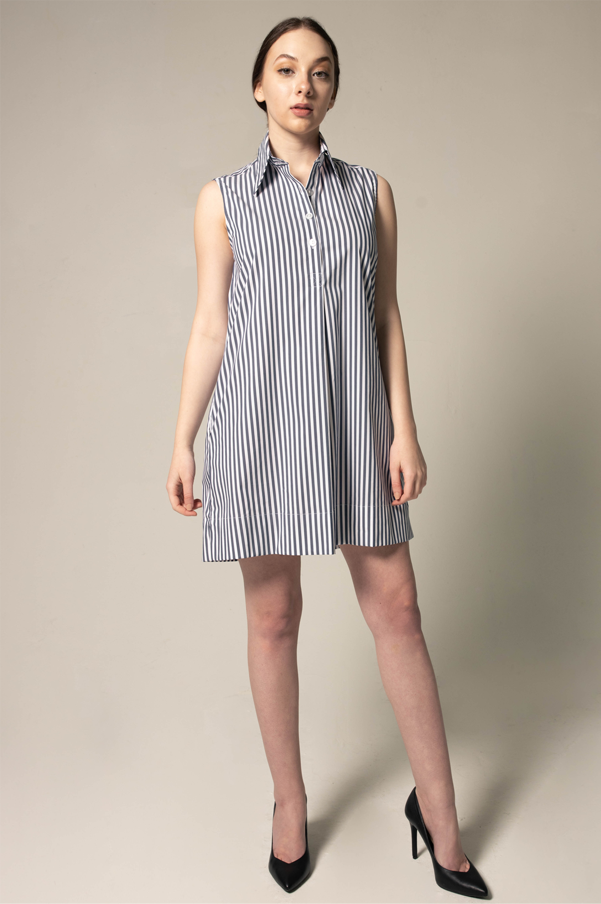 Italian Cotton Blue Stripe Sleeveless Dress – Elegant Summer Dress - Lolomo!