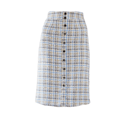 Luxe Plaid Tweed Pencil Skirt – Women’s Chic Tweed Skirt