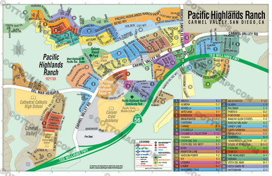 Pacific Highlands Ranch Map, San Diego County, CA - POSTER PRINTS