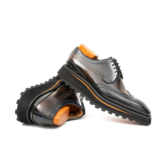 Patent leather shoes Platform brogues Blue