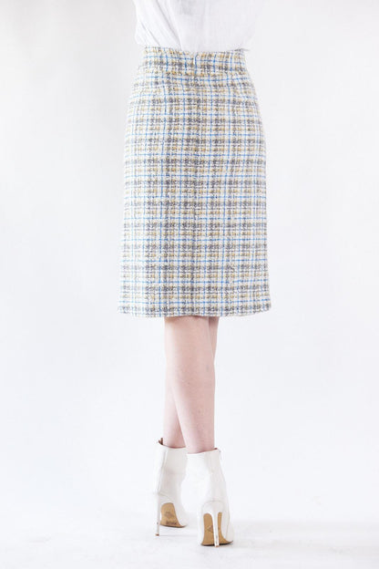 Luxe Plaid Tweed Pencil Skirt – Women’s Chic Tweed Skirt