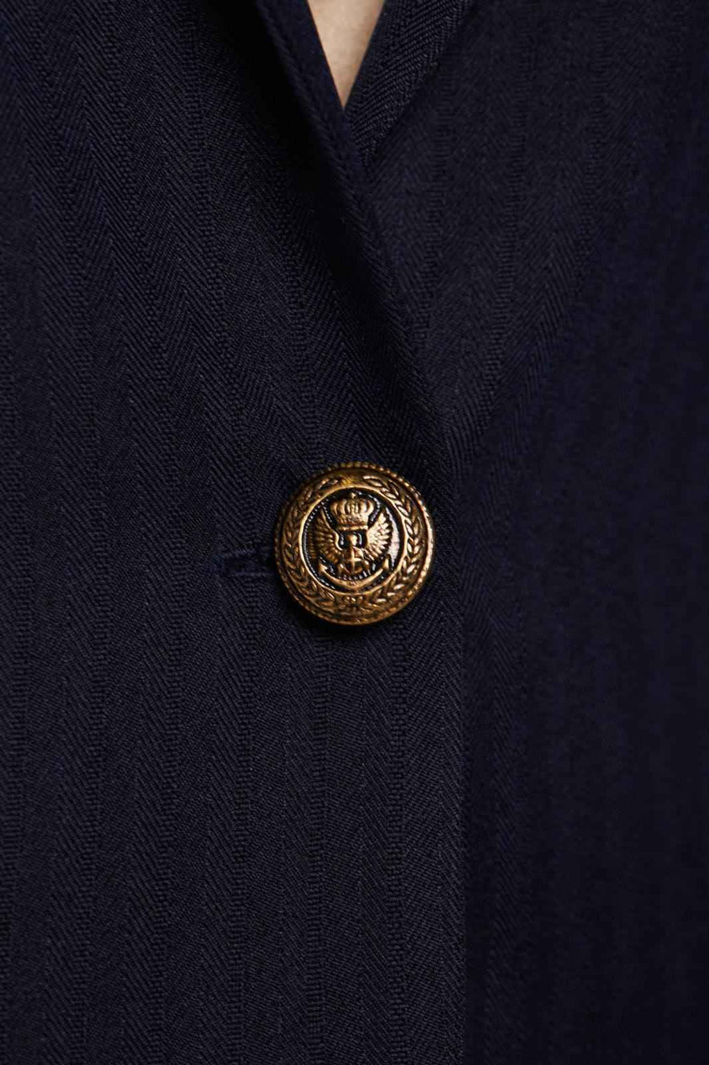 Blazer azul marino de botonadura sencilla con solapas de pico – Chaqueta de sastre para mujer