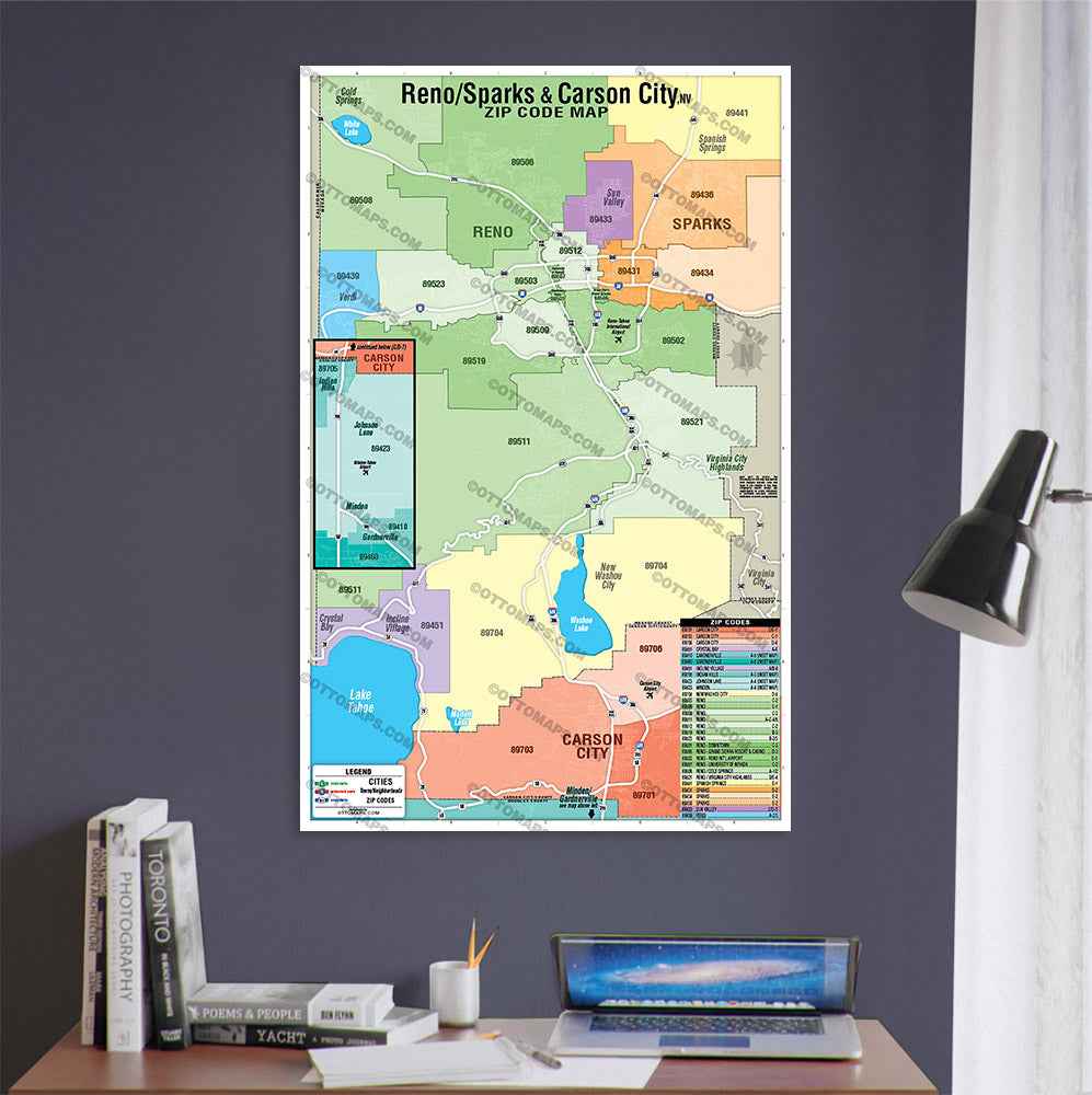 Reno - Sparks - Carson City Zip Code Map - POSTER PRINTS - Lolomo!