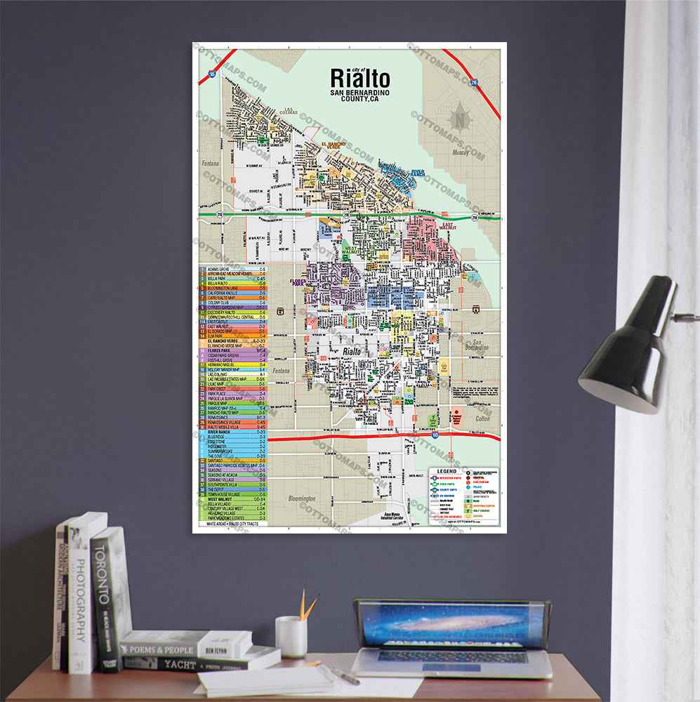Rialto Map, San Bernardino County, CA - POSTER PRINTS - Lolomo!