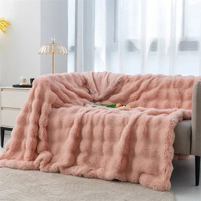 Soft and Cozy Toscana Rabbit Fur Blanket With Double-sided Bubble Fleece - Perfect for Office and Sofa Cover Warm Winter Bed