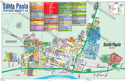 Santa Paula Map, Ventura County, CA - POSTER PRINTS
