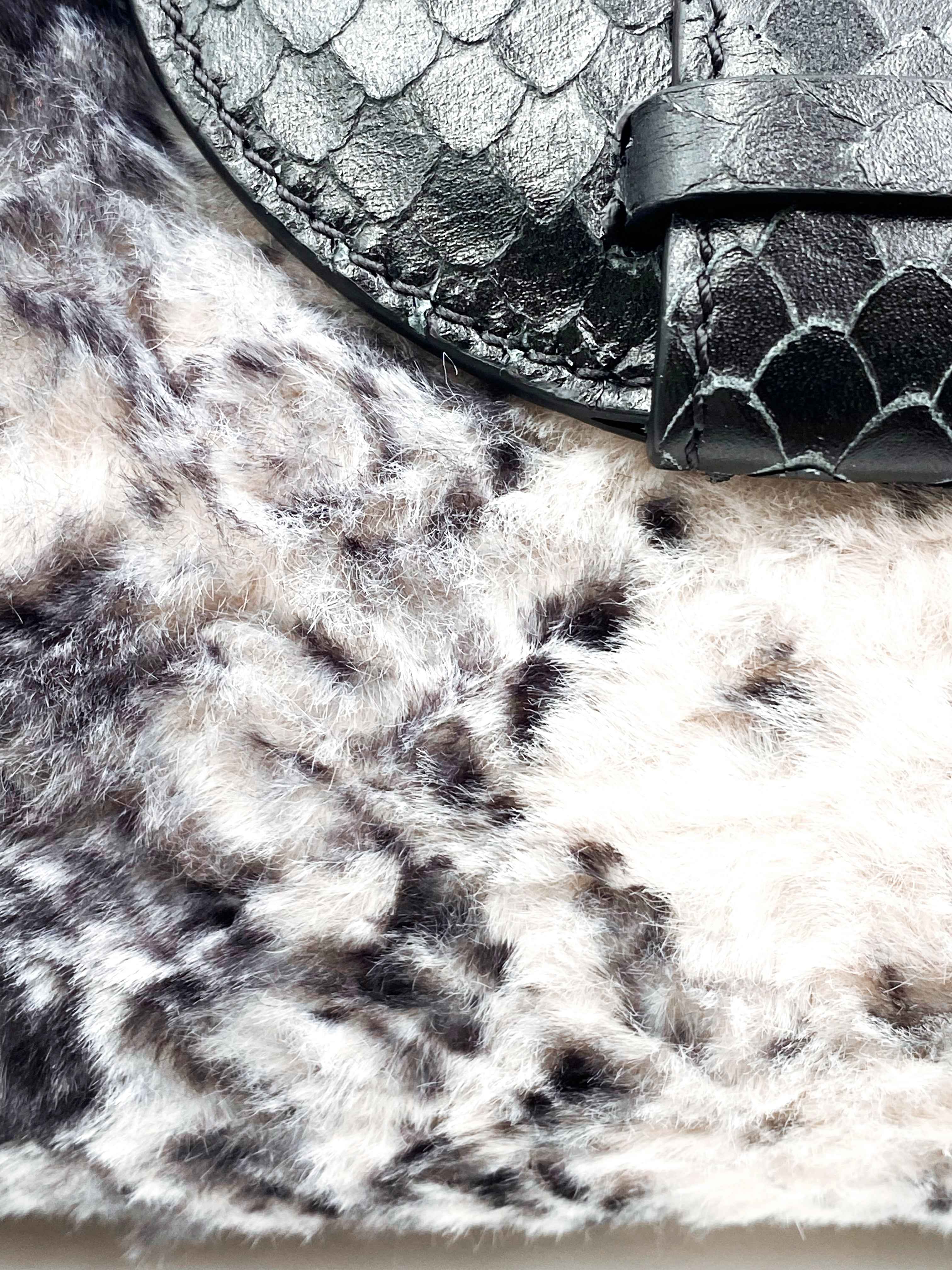 Serena in Faux Fur/Black Leather with Pale Pink Chain
