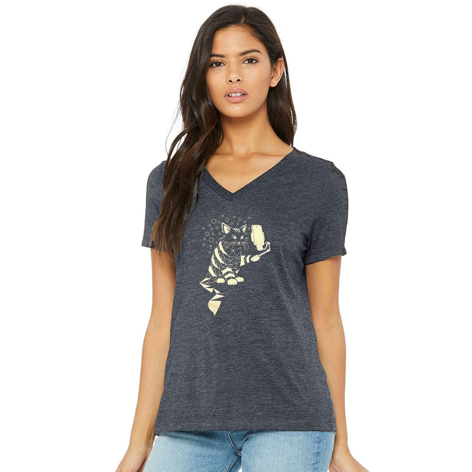 Snap Cat Womens V-neck T-shirt