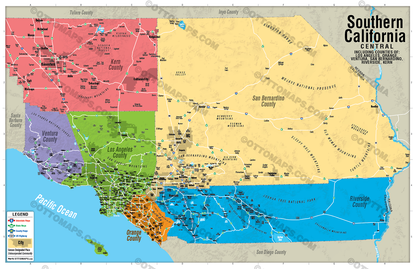 Southern California Map, Central - POSTER PRINTS