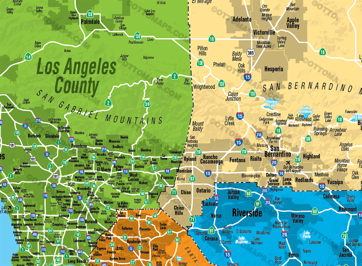 Southern California Map, Central - POSTER PRINTS
