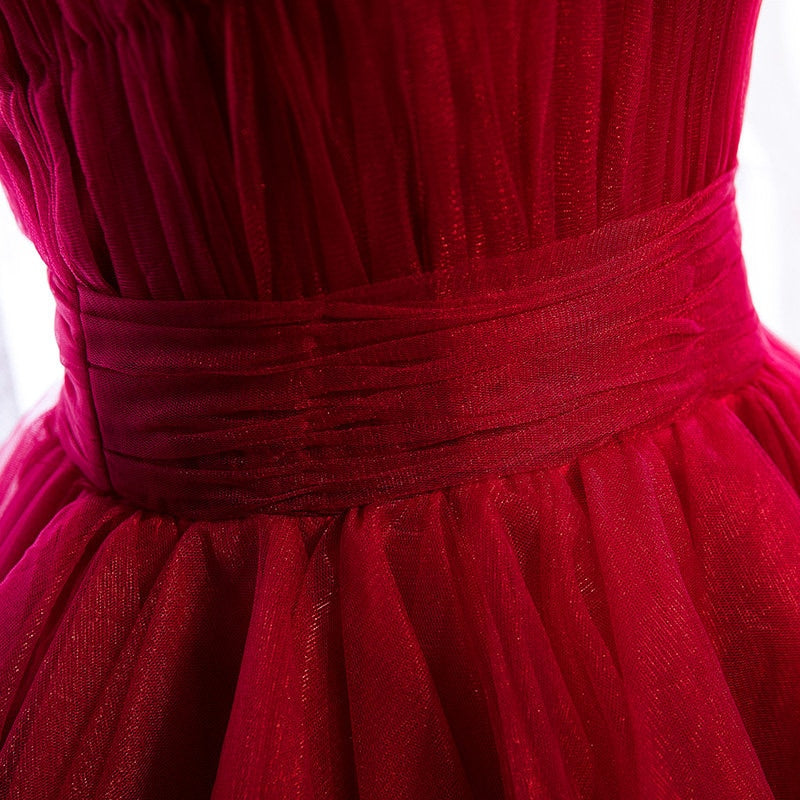 Spaghetti-straps Pleated bodice Ruffle Layered tutu soft tulle prom dress