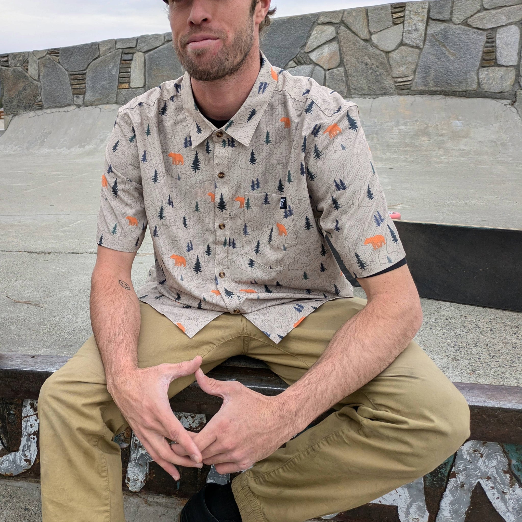 Langley Performance Button Up Shirt - Khaki/Bear - Lolomo!