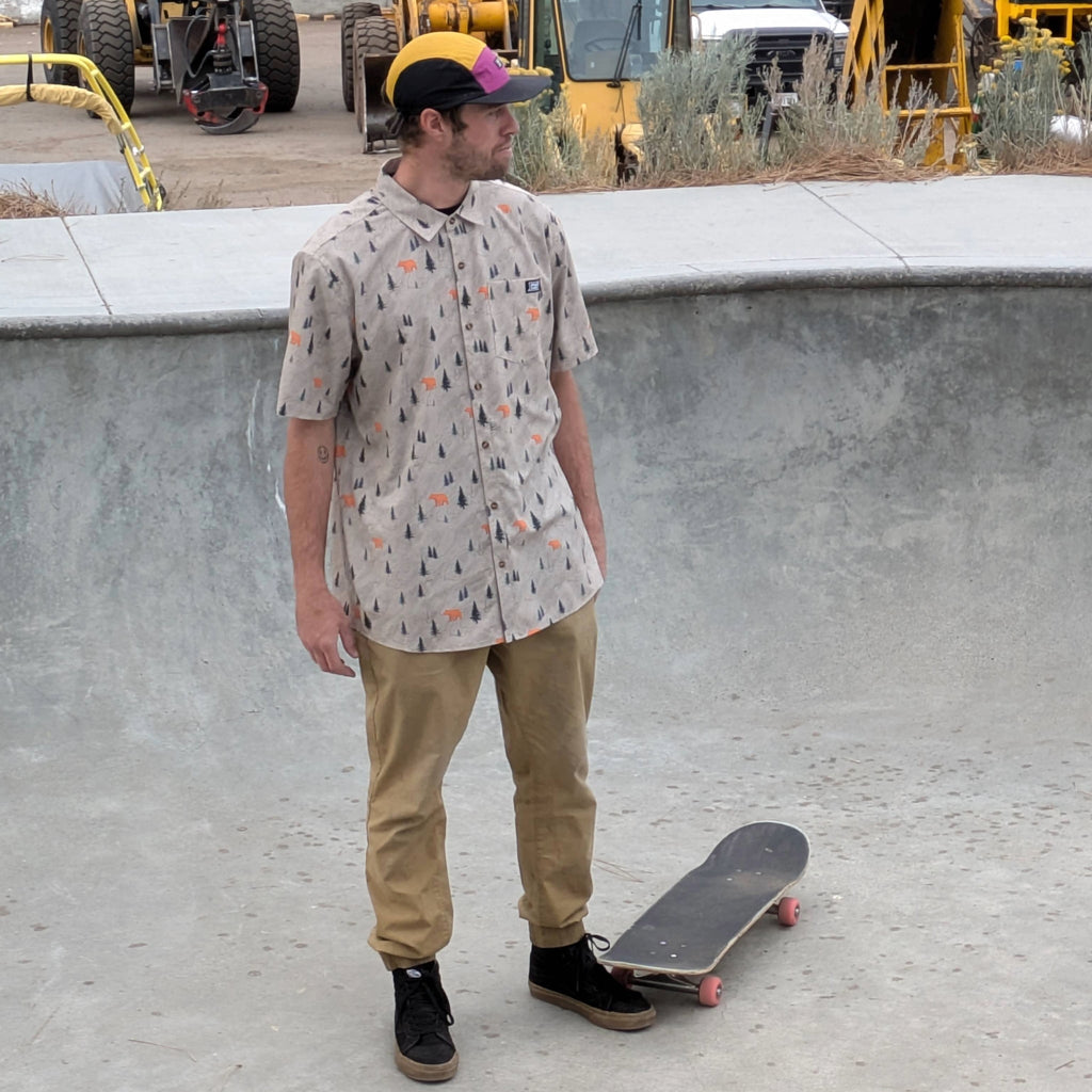 Langley Performance Button Up Shirt - Khaki/Bear - Lolomo!