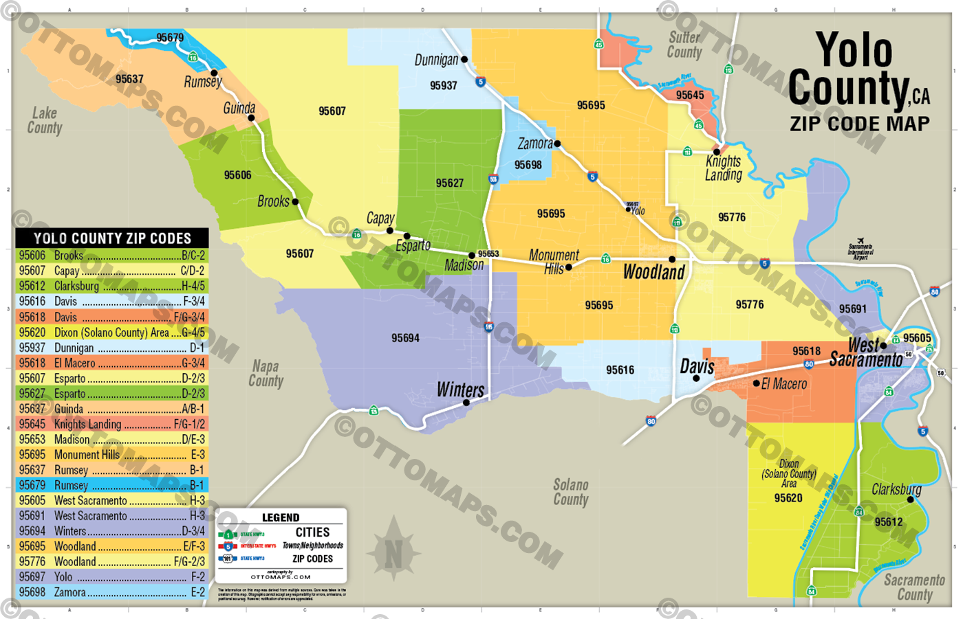 Yolo County Zip Code Map - POSTER PRINTS