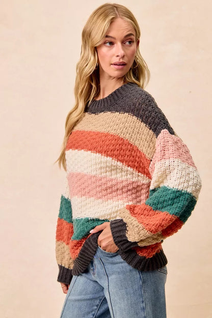 BiBi Stripes Color Block Chunky Sweater