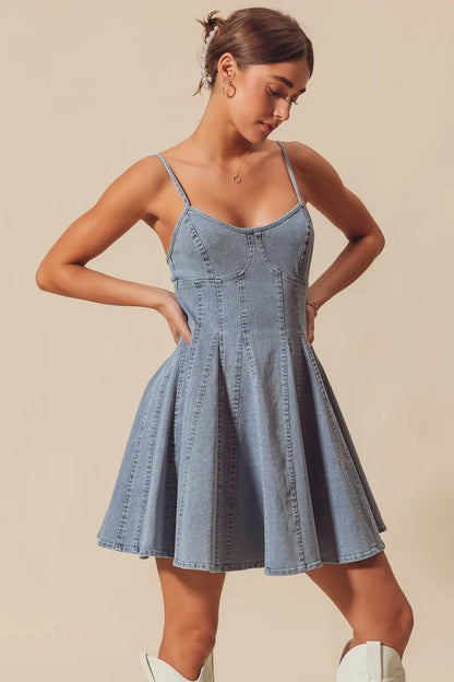 SO ME A Line Fit and Flare Denim Mini Dress
