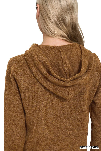 Zenana Drawstring Zip Up Hooded Cardigan