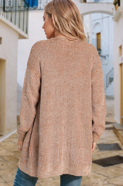 Solid Knit Open-Front Pocketed Cardigan