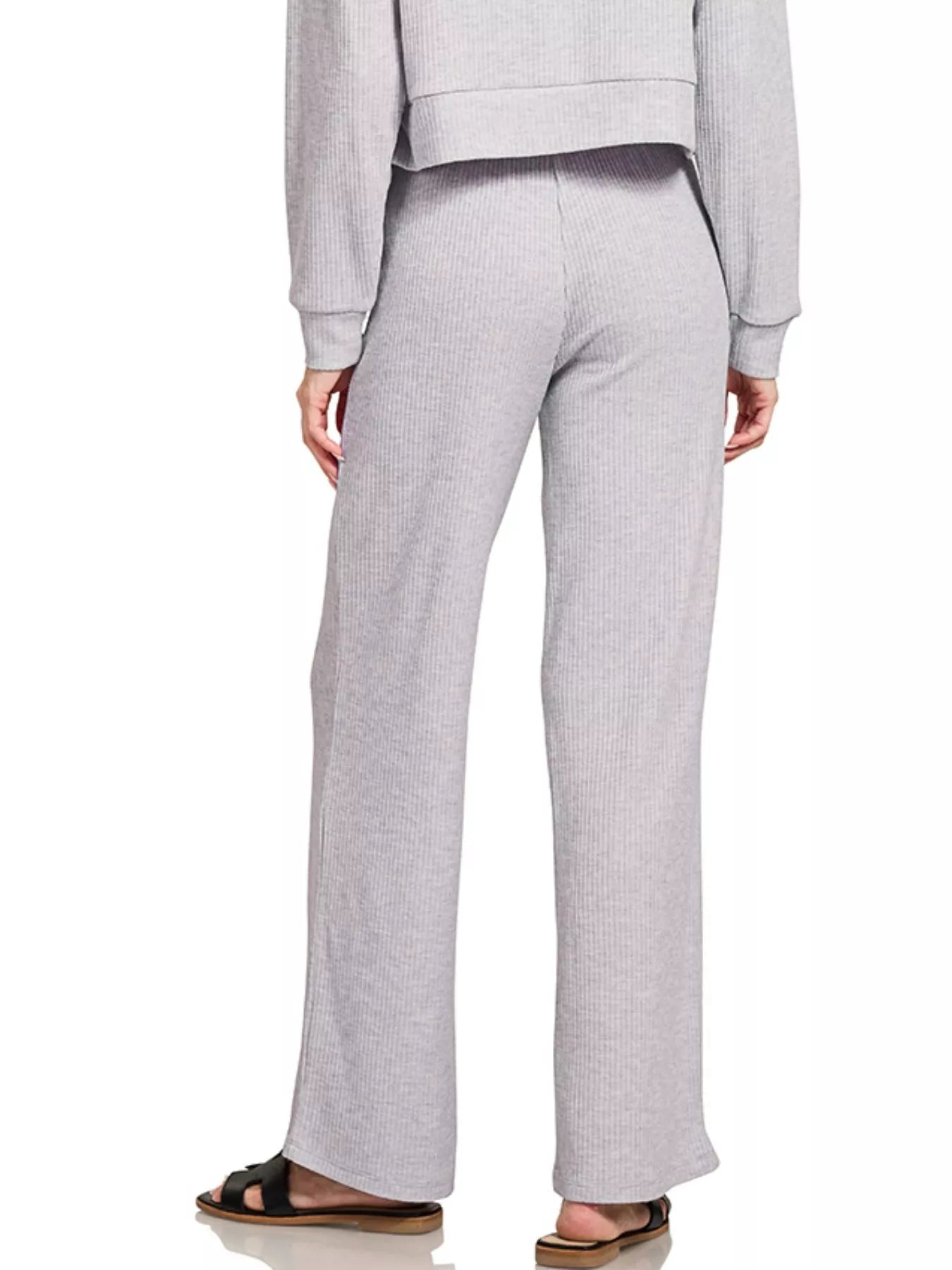 Zenana Ribbed Drawstring Lounge Pants in Grey