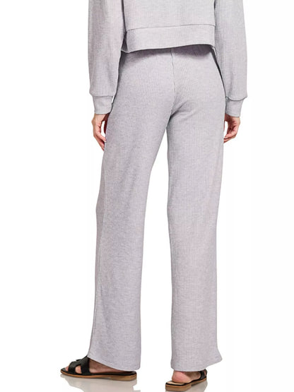 Zenana Ribbed Drawstring Lounge Pants in Grey