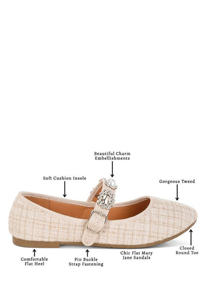 Noyama Charms Embellished Tweed Mary Janes