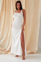Asymmetric White Maxi Dress - Lolomo!