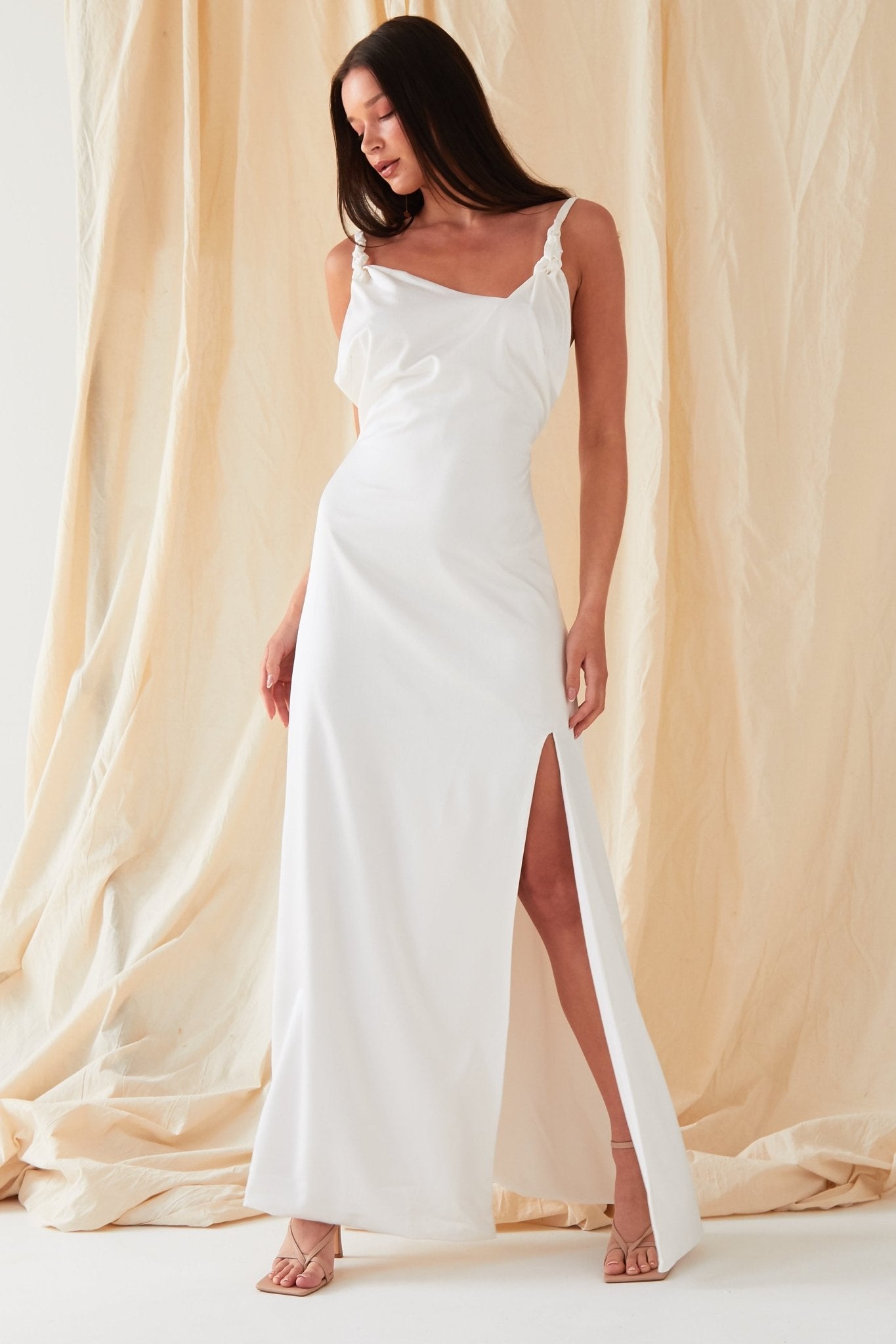 Asymmetric White Maxi Dress - Lolomo!
