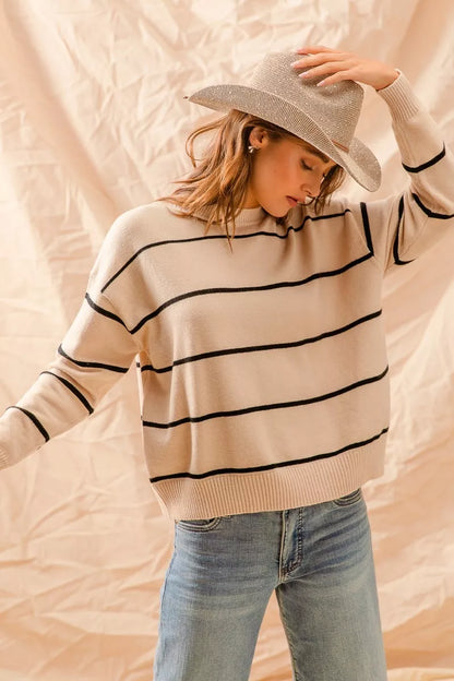 SO ME Stripe Crew Neck Basic Essential Sweater