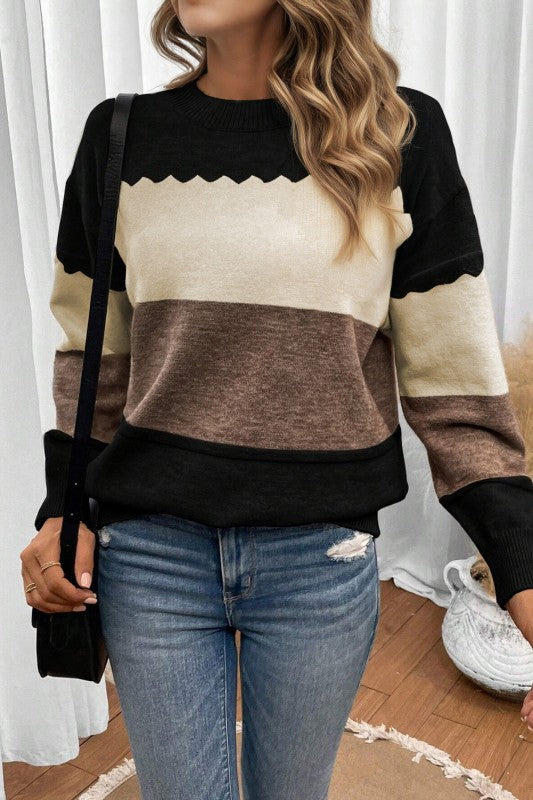 Colorblock Crew Neck Drop Shoulder Sweater