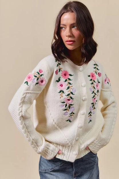 SO ME Floral Embroidered Coquette Sweater Cardigan