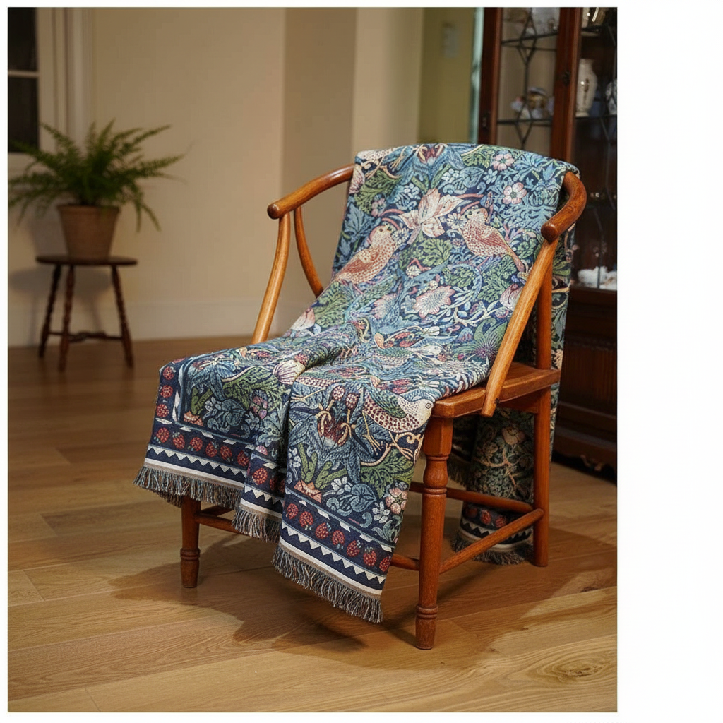 William Morris Strawberry Thief Blue - Throw